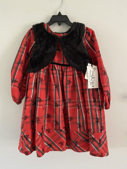 Pippa And Julie Girls 2pc Plaid Christmas Dress Red/Black Size 6 $58