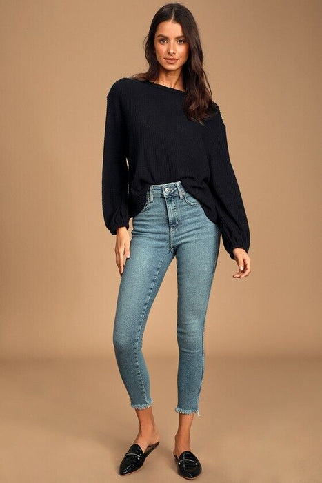 LULUS Jack of All Trades Black Waffle Knit Backless Top size S