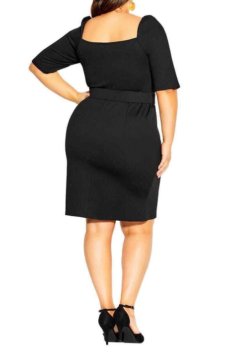 City Chic Black Illusive Sleeve Belted Sheath Dress Sweetheart SZ S 16( NO BELT)