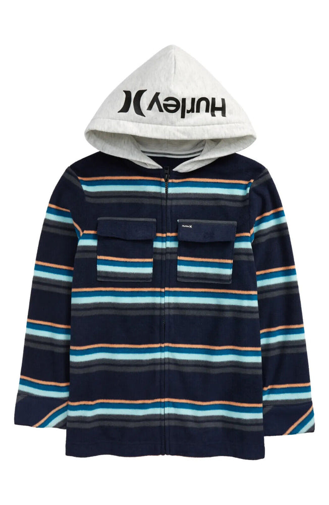 Hurley Kids' Polar Fleece Hooded Jacket In Obsidian Size XL