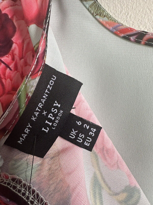 Lipsy Flora & Fauna Art Puff-Sleeve Midi Dress size 2 US