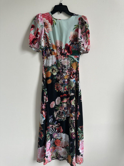 Lipsy Flora & Fauna Art Puff-Sleeve Midi Dress size 2 US