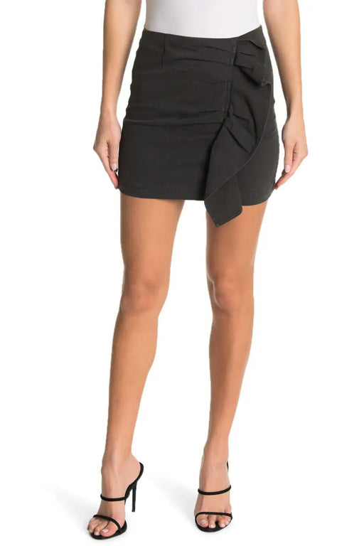 Mustard Seed Ruffle Denim Mini Skirt In Washed Black Size L