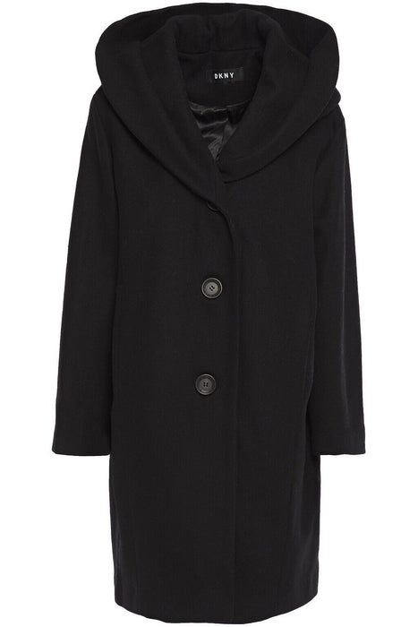 DKNY Women's Brushed Wool Blend Shawl Collar Coat In Black Size M $395