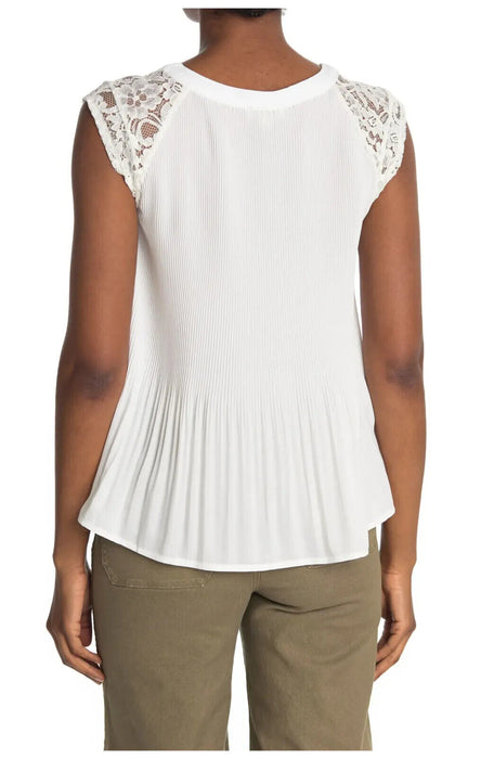 STATUS CHENAULT Woven Lace Shoulder Top In White size L $78