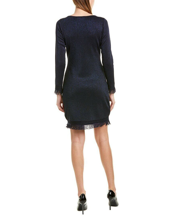 NANETTE nanette lepore Fringed Sweater Dress size XL $129  navy shimmering