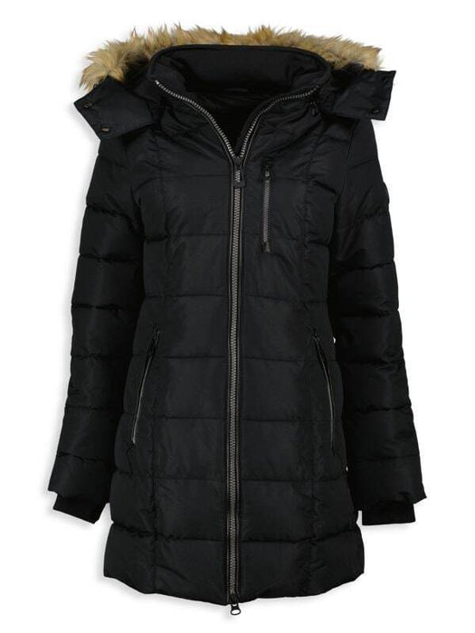 Noize Women's Hannah Faux Fur Trim Hooded Parka Coat Black Size XS $270