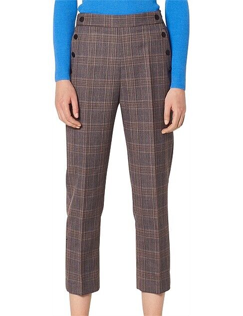 Sandro Women's Binic Button Detail Pants In Brown Plaid Size 38 $349 top quality