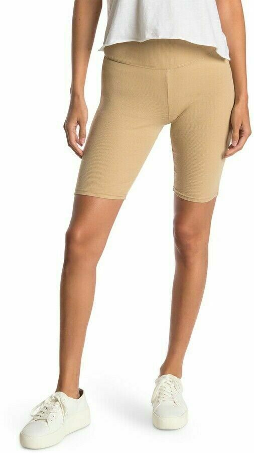Abound Women's Ribbed Longline Bike Shorts Fitted Leg Beige Nougat Size Small