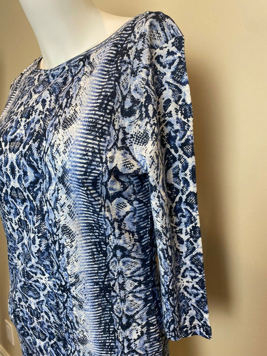Olsen Europe Cotton 3/4 Sleeve Snake Print Tee In Blue Size S/M $139