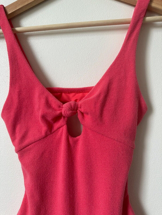 TOPSHOP Knot Velour One-Piece Swimsuit Coral Peach Pink size 2 fits as 0 NWT