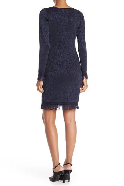 NANETTE nanette lepore Fringed Sweater Dress size XL $129  navy shimmering