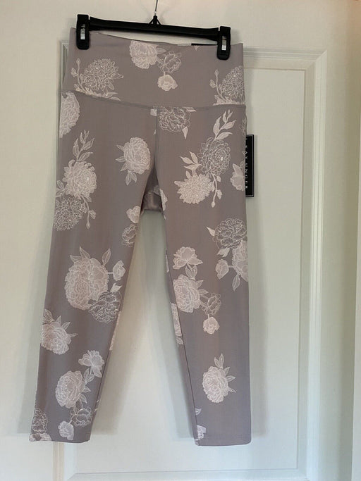 Kay Unger Women's Leggings Stretch Yoga Pants Grey Floral Size L $58