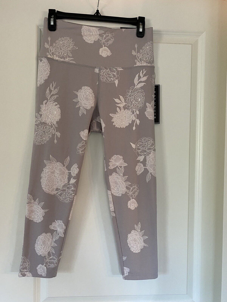 Kay Unger Women's Leggings Stretch Yoga Pants Grey Floral Size L $58
