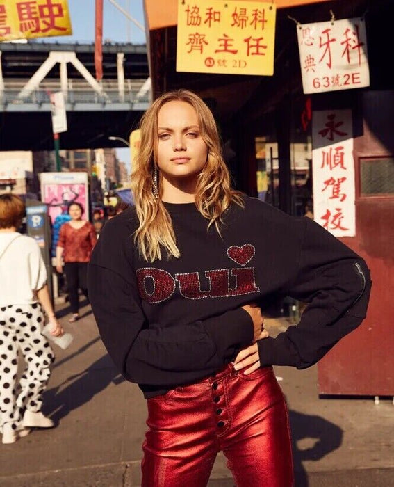 The Kooples Women's OUI Strass Puff Sleeve Fleece Sweater In Black Size 1