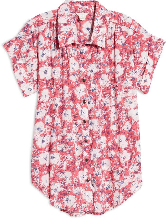 CASLON Women's Floral Print Summer Crepe Camp Shirt size S fits relax