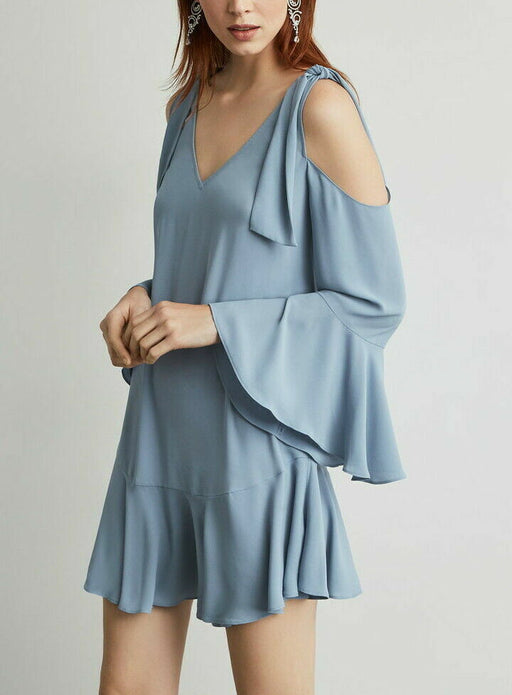 BCBGMAXAZRIA Ellyson Cold Shoulder A-Line Dress In Chambrey Blue Size XS $257