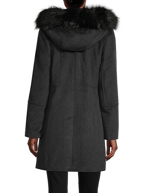 London Fog  Faux Fur-Trimmed Wool-Blend Jacket in grey soft size M