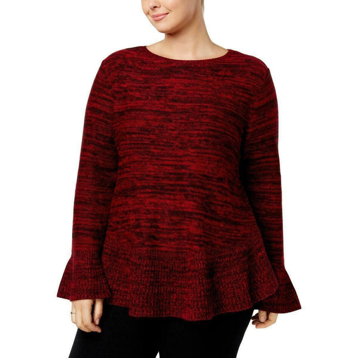 Style & Co Sweater Marl Ruffle sleeve Pullover Red size XXL