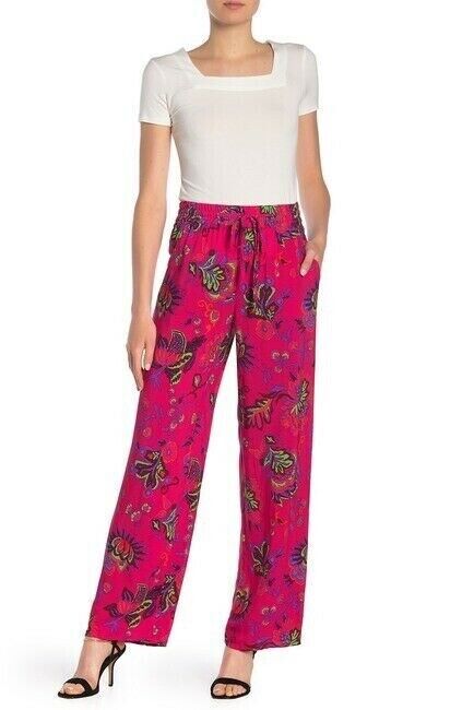 Catherine Malandrino Festive Printed Soft Pants Floral Pink Straight Size L