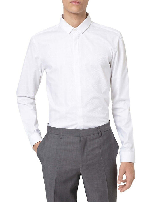 Hugo Etran Extra Slim Fit Textured Formal Shirt White Size 41/18 NWT