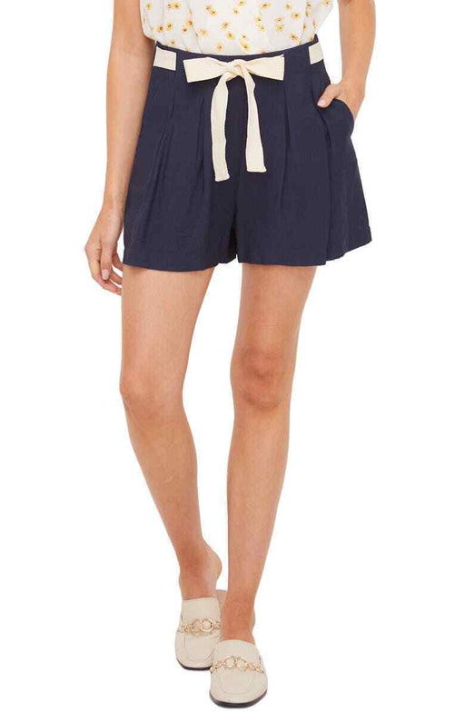 ALL IN FAVOR Women's Front Tie Pleated Shorts In Navy Size L