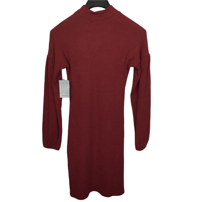Melloday Mock Neck Long Sleeve Ribbed Sheath Dress In Wine Size L