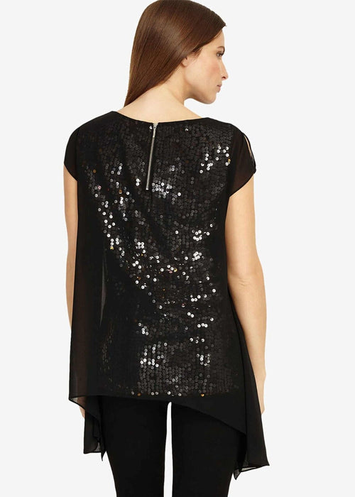 Phase Eight Women' Delilah Double Layer Sequin Blouse Black Size 4 US (8UK) $169