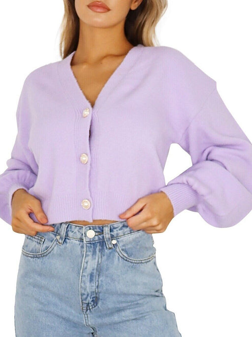 Missguided Long-Sleeve V-Neck Faux Pearl Button Cardigan Lilac Size 2 US NWT