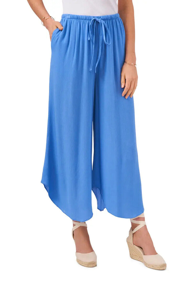 1.State Drawstring Wide Leg Pants Asymmetrical Hems In Iris Blue Plus Size 1X