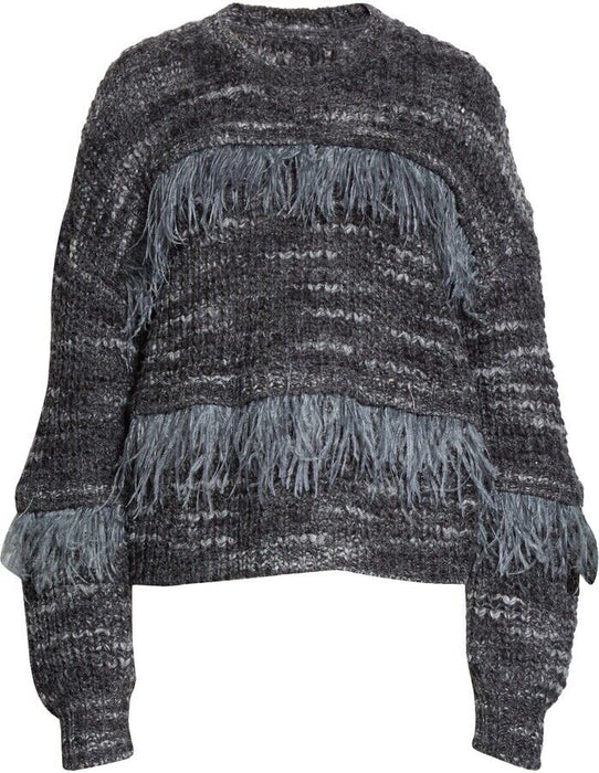 CINQ À SEPT Melissa Ostrich Feather Dropped-Shoulder Sweater GREY MULT Sz L $395