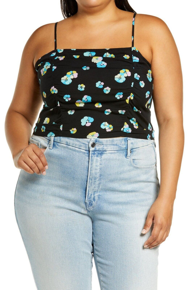 BP. Ruched Crop Cami Black Floral Plus Size 2X