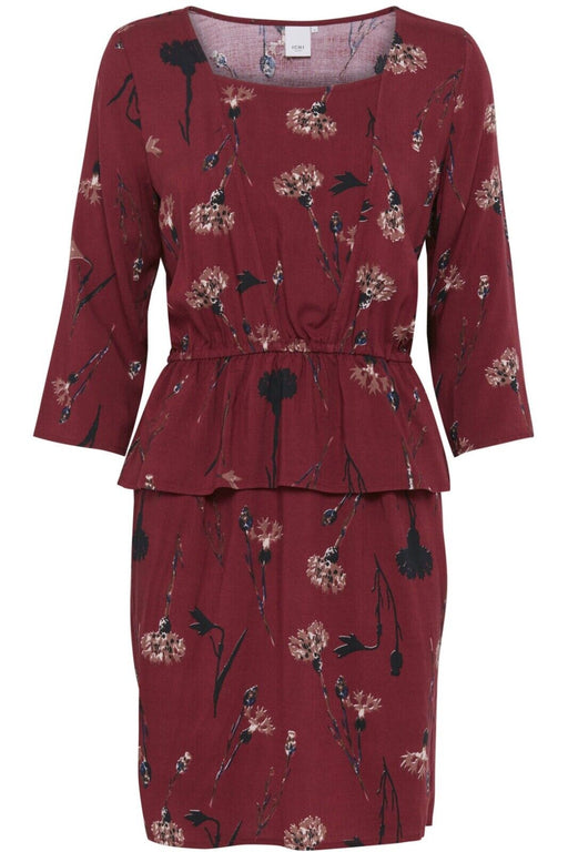 ICHI women's ruffle floral print red dress size 40 M knee length