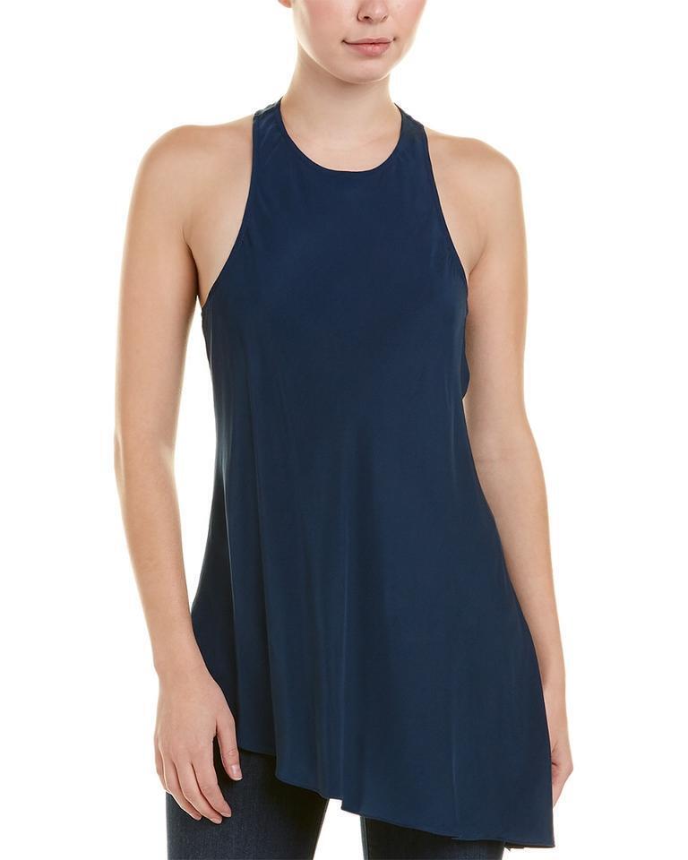 Cinq A Sept Cuerpo Tank Top Dylan Asymmetrical Blue Navy Lapis Size XS $279