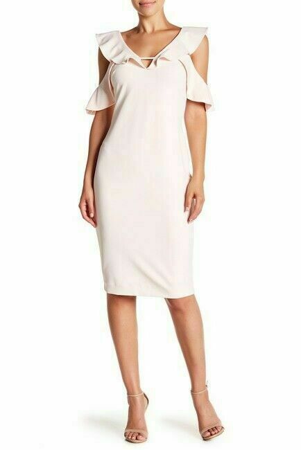 Rachel Roy Women Ruffled Cold Shoulder V-Neckline Sheath Dress Pink Size 2 $241