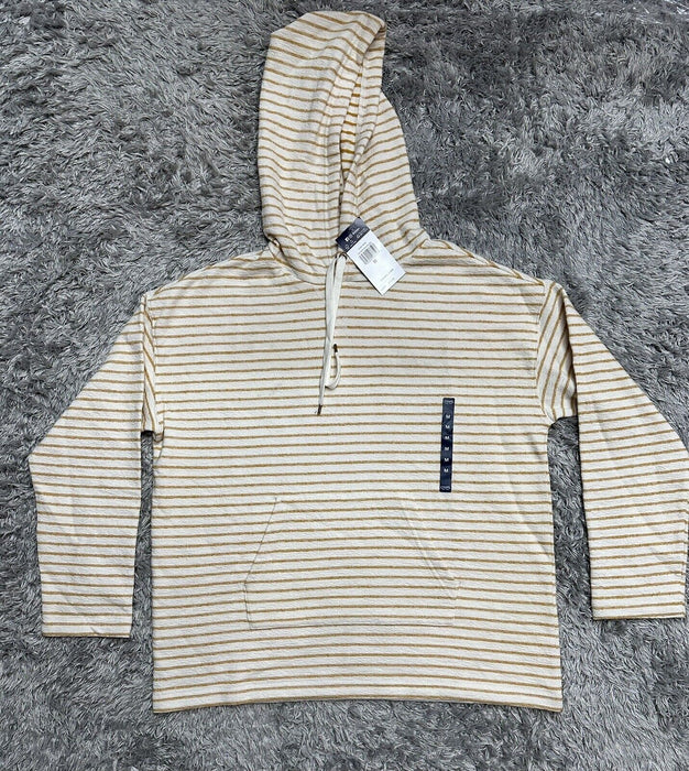 Women's Chaps Striped Drawstring Kangaroo Pocket Long Sleeve  Hoodie Sz M golden