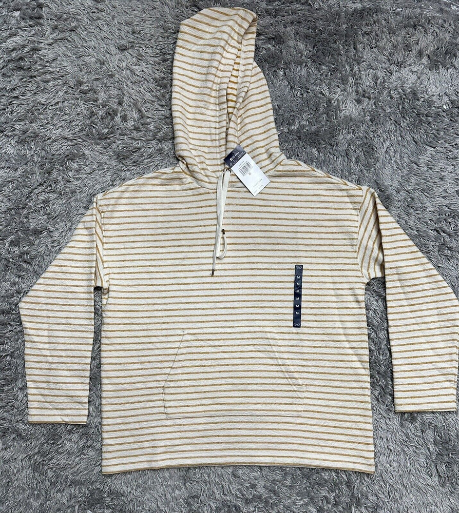 Women's Chaps Striped Drawstring Kangaroo Pocket Long Sleeve  Hoodie Sz M golden