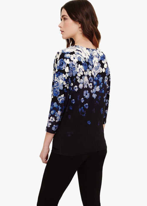 Phase Eight Frankie 3/4 Sleeve Top Black/Blue Floral Print size 10 US/14UK $119