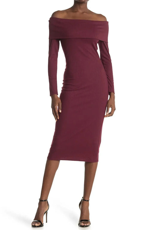 AFRM Azani Off-The-Shoulder Bodycon Dress Burgundy Size S