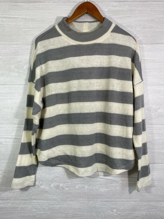 Socialite Striped Mock Neck Dolman Sleeve Sweater Heather Grey Size XL
