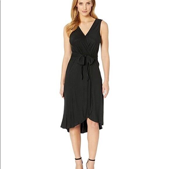 BOBEAU Tie Front sleeveless faux wrap Dress In Black size S