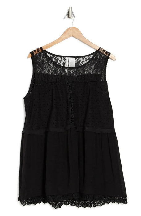 Forgotten Grace Crochet Lace Sleeveless Blouse size M in black