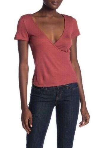 PST By Project Social T Women's Short Sleeve Surplice Top In Marsala Red Size L