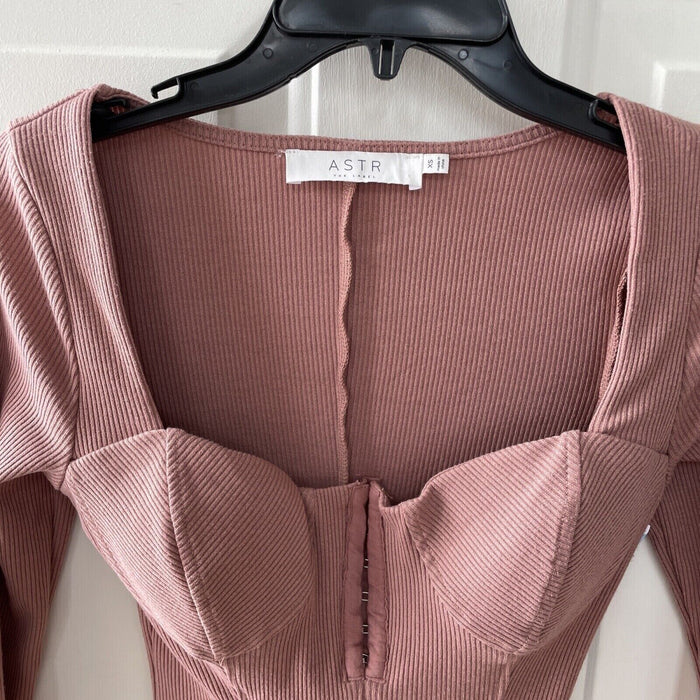 ASTR The Label Women's Bodycon Ribbed Hook & Eye Mini Dress Blush Pink Size XS