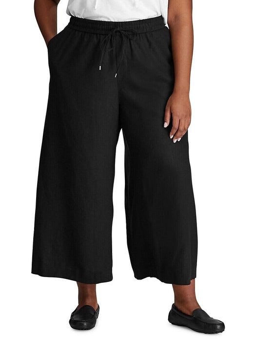 Chaps women's Farra Linen Blend Straight Pants In Black plus Size 2X