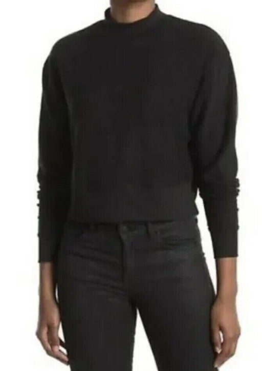 Abound Women's Mock Neck Long Sleeve Fleece Pullover in black size L