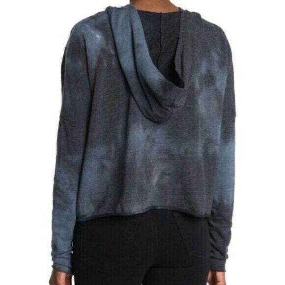 Abound Women's Hi-Low Lightweight Long Sleeve Hoodie in black grey tie dye M