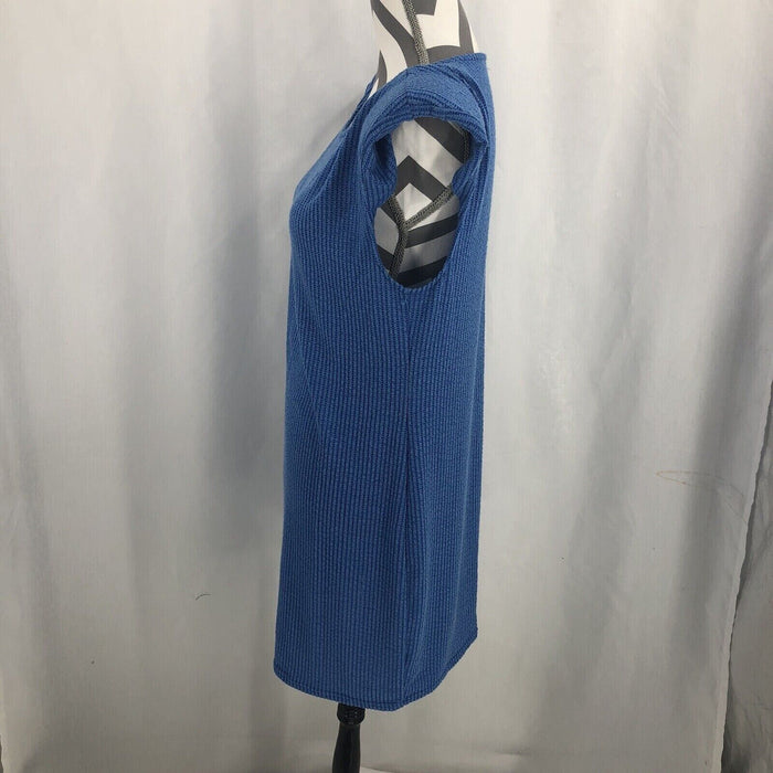 Susina Shoulder Padded Tank Bodycon Dress Womens L Blue Rib Knit Mini NWT