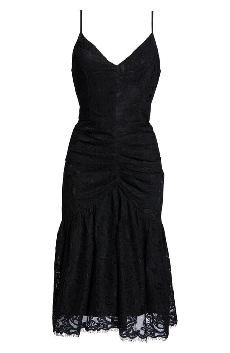 Harlyn Ruched Lace Dress Black Size M $249