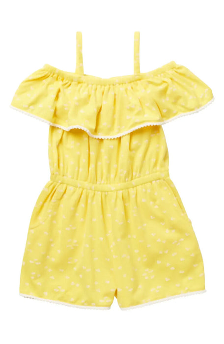 Harper Canyon Kids' Ruffle Knit Romper In Yellow Dandy Clover Size 5